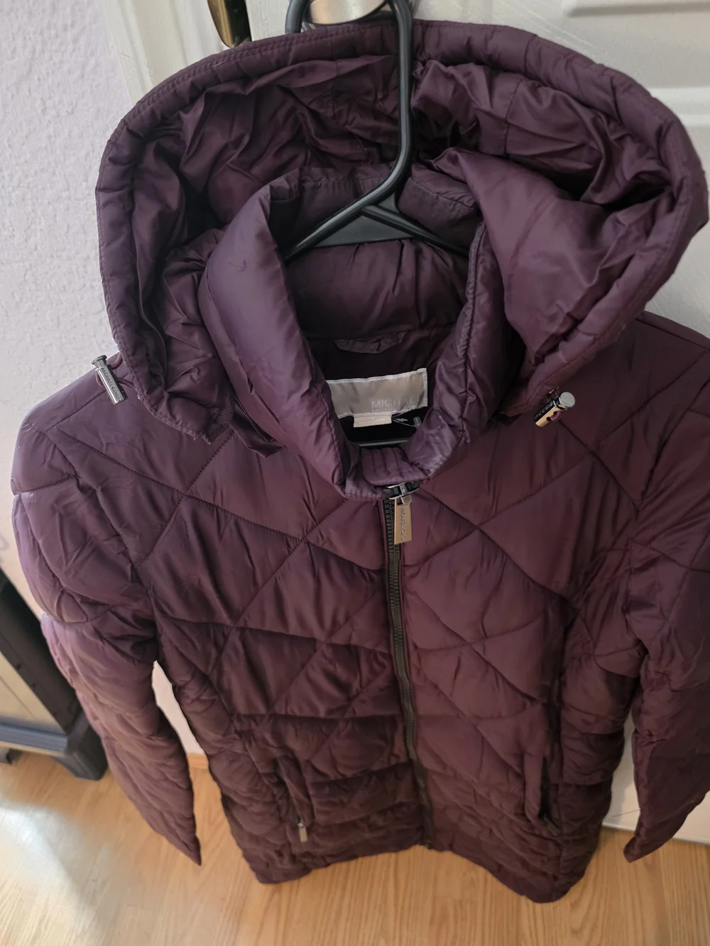 Michael Kors Small  Hooded Quilted Long Puffer Coat - Plum